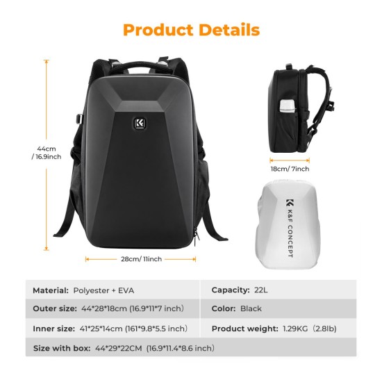 K&F Camera Backpack 22L Nature Wander 10 (Black)